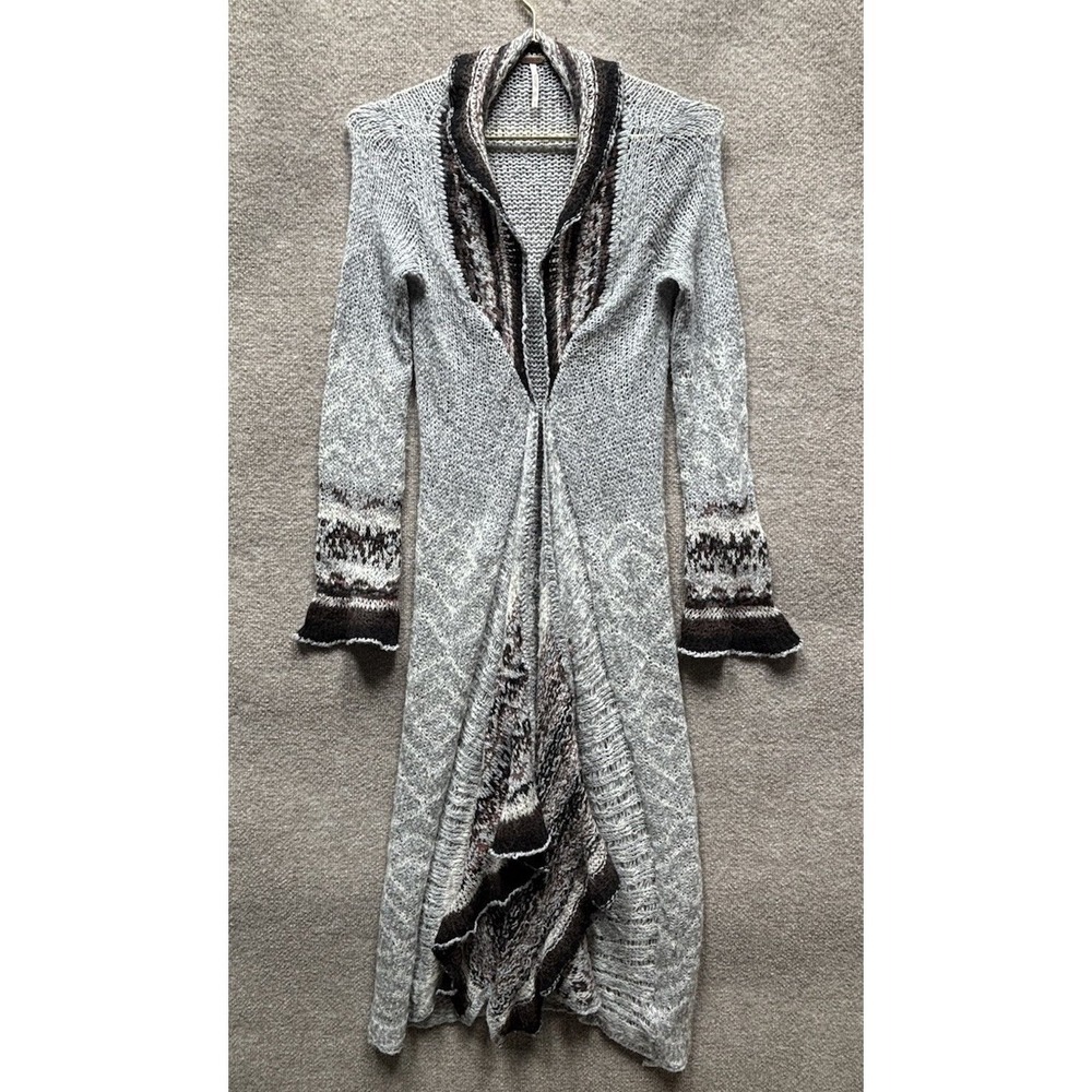 Free People Wool Blend Womens Size Small Long Duster Cardigan Boho Gray Multi